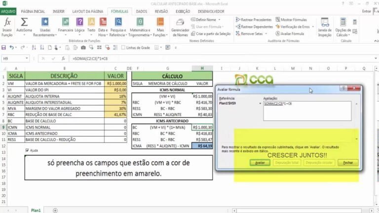 calculo de icms no excel com formulas