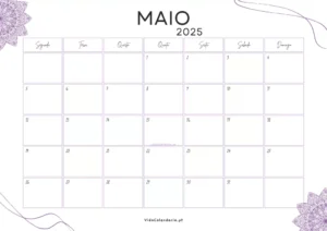 calendario com destaque para o mes de maio