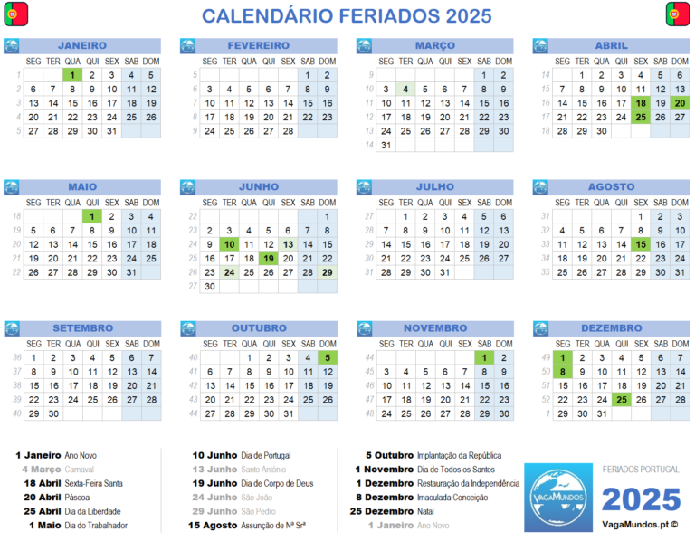 calendario com feriados e ferias