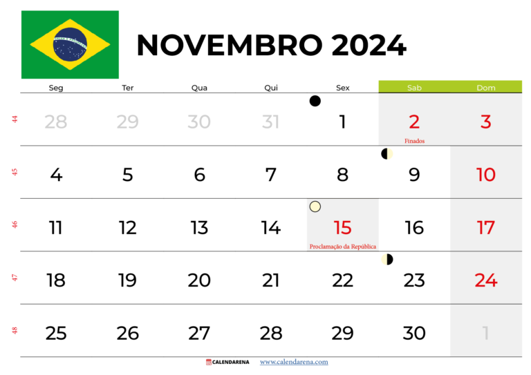 calendario de novembro com feriados destacados