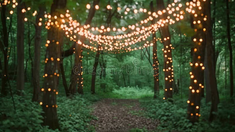 caminhos iluminados em uma floresta densa