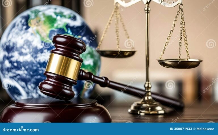 escala de justica com globos terrestres