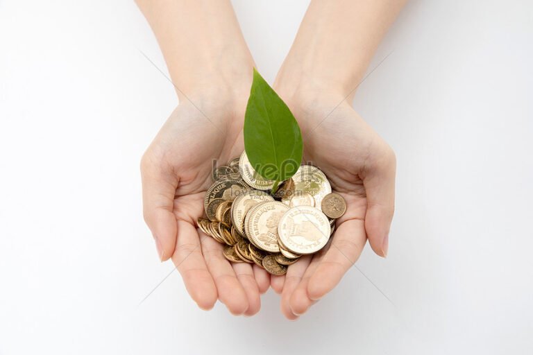 maos segurando moedas com fundo financeiro