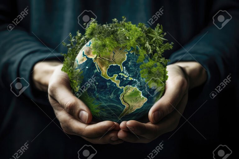 maos segurando um planeta verde