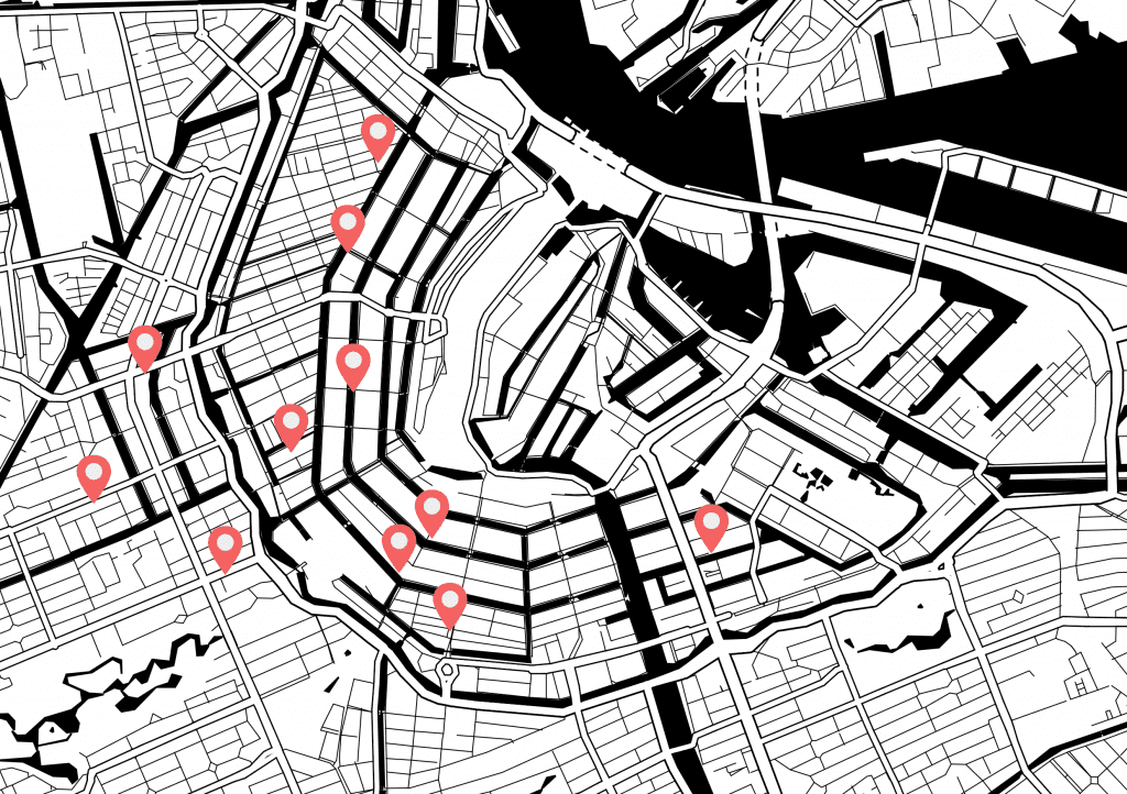 mapa com pin localizado em loja