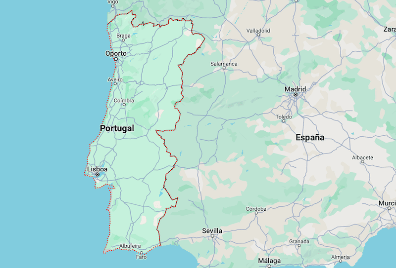 mapa de portugal com rotas aereas destacadas