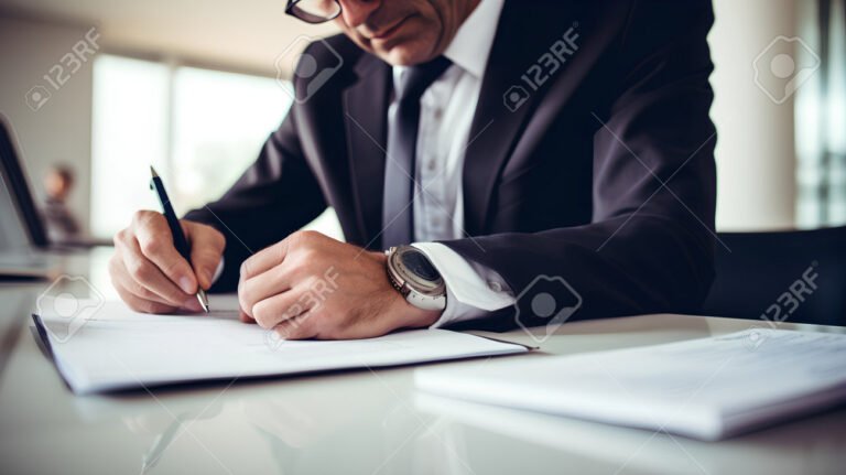 pessoa assinando documentos em um escritorio