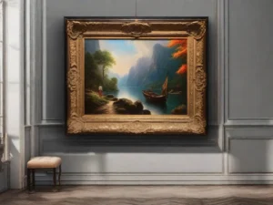 pinturas a oleo em uma galeria iluminada