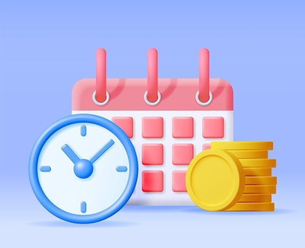 relogio com calendario e moedas