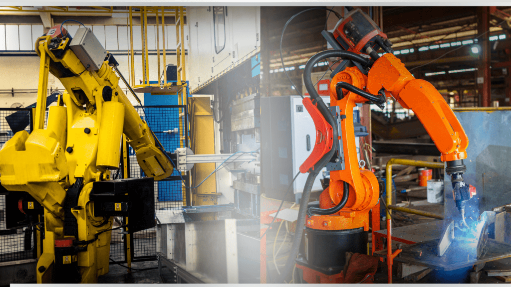 robo industrial em acao em fabrica moderna