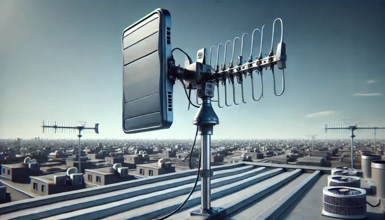 televisao com antena ajustada em rooftop