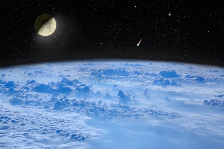 terra e lua sob um ceu estrelado