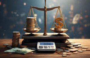 uma balanca de justica com notas fiscais
